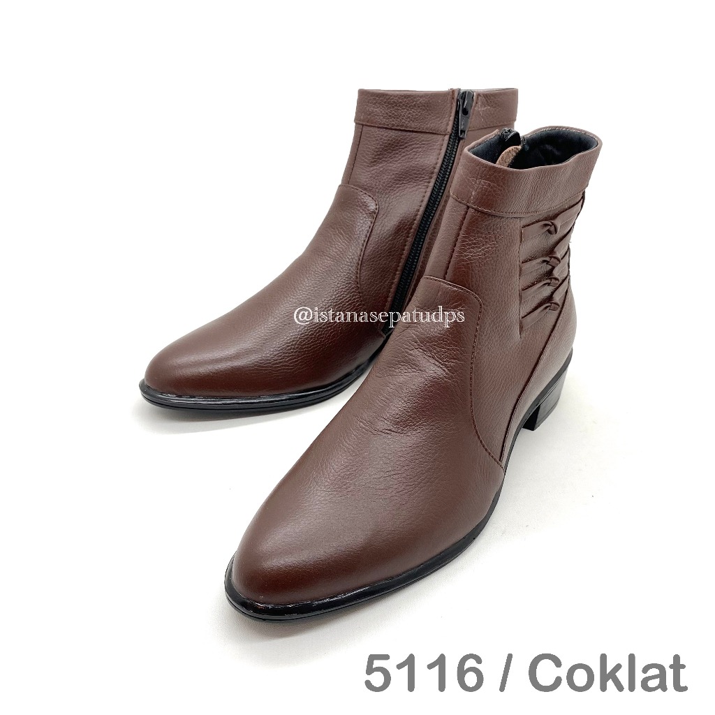 Sepatu Boots Kulit Wanita Vee Natally 5116, Hitam & Coklat, Hak 3cm