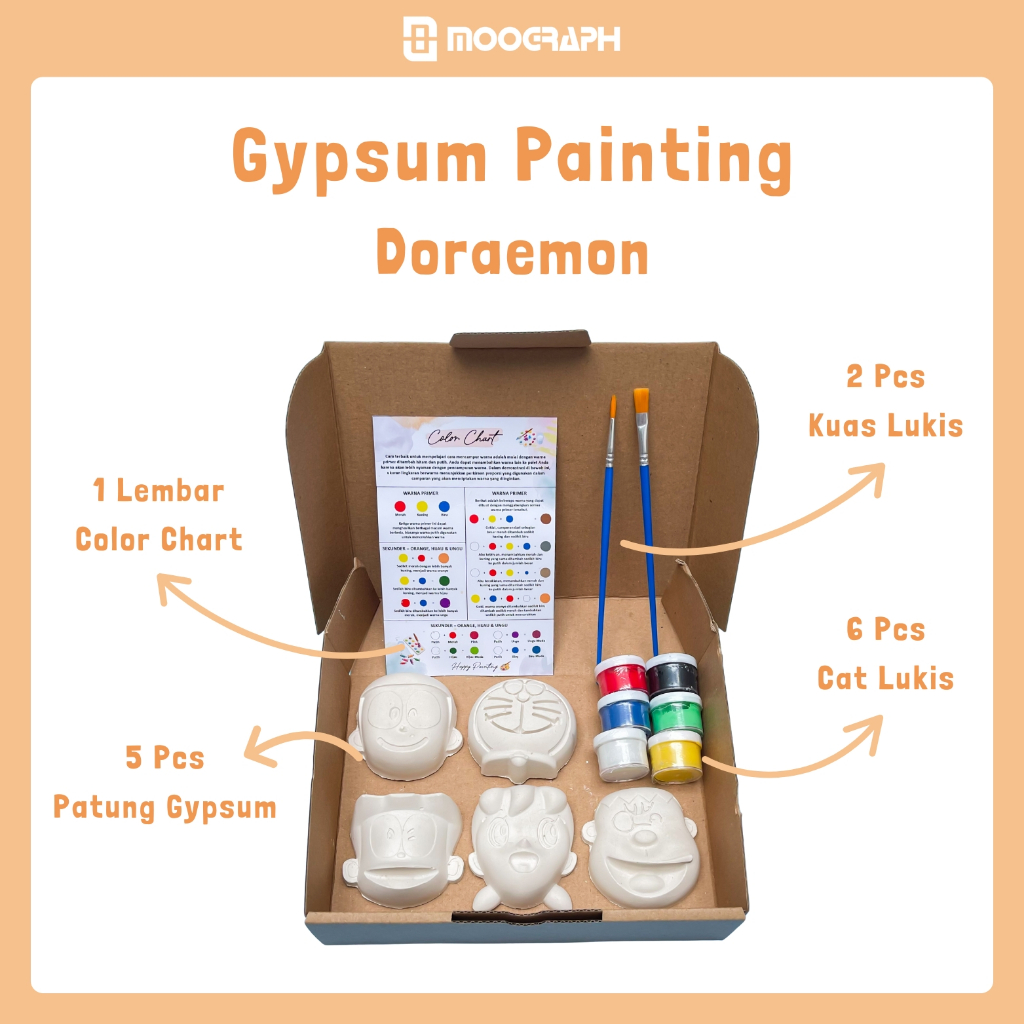 Patung Gypsum Painting Lukis Gypsum Set Doraemon Gypsum Mewarnai Edukasi Anak Dengan Cat Akrilik