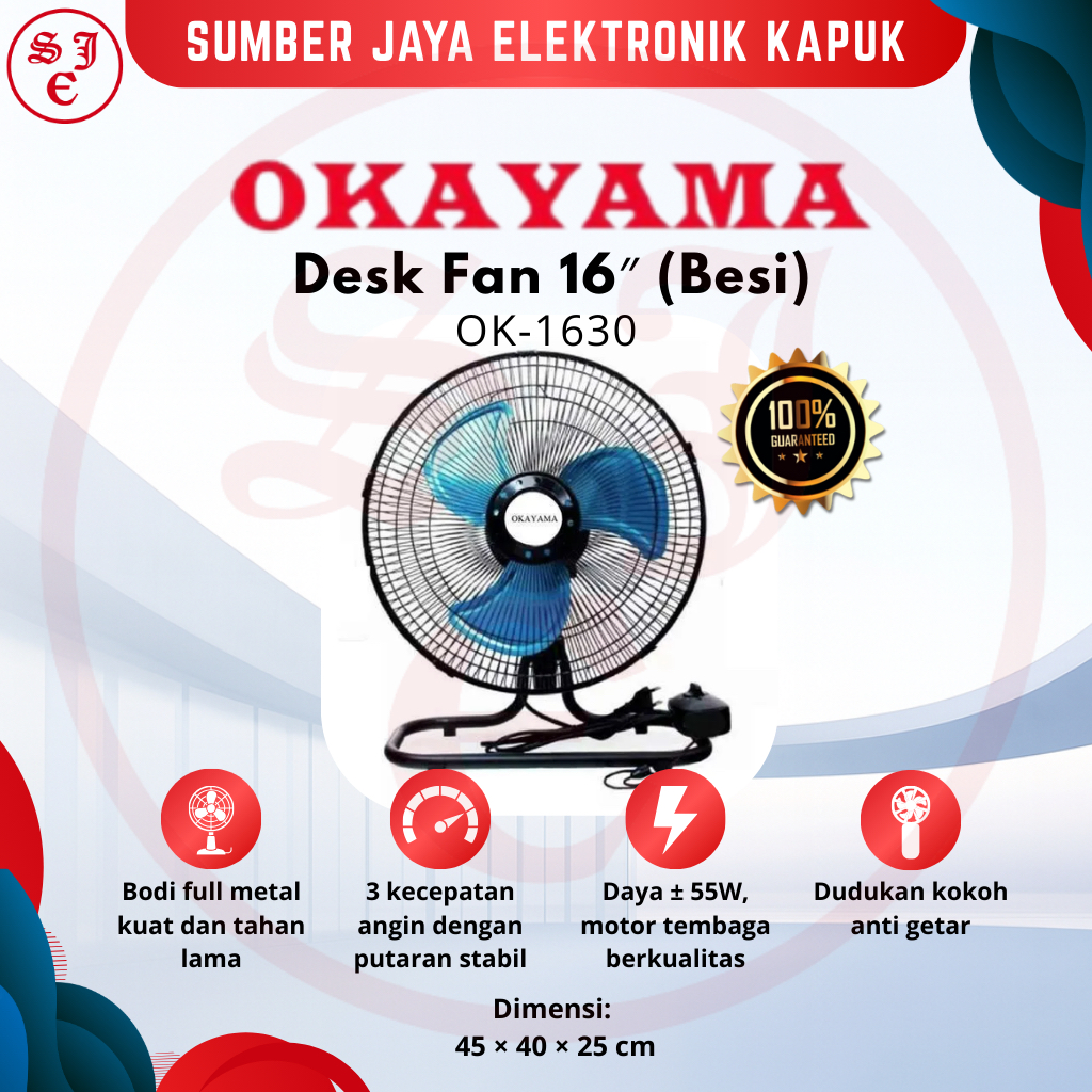 Okayama Kipas Angin Tornado 16 Inch OK‑1630 Standing / Desk Fan