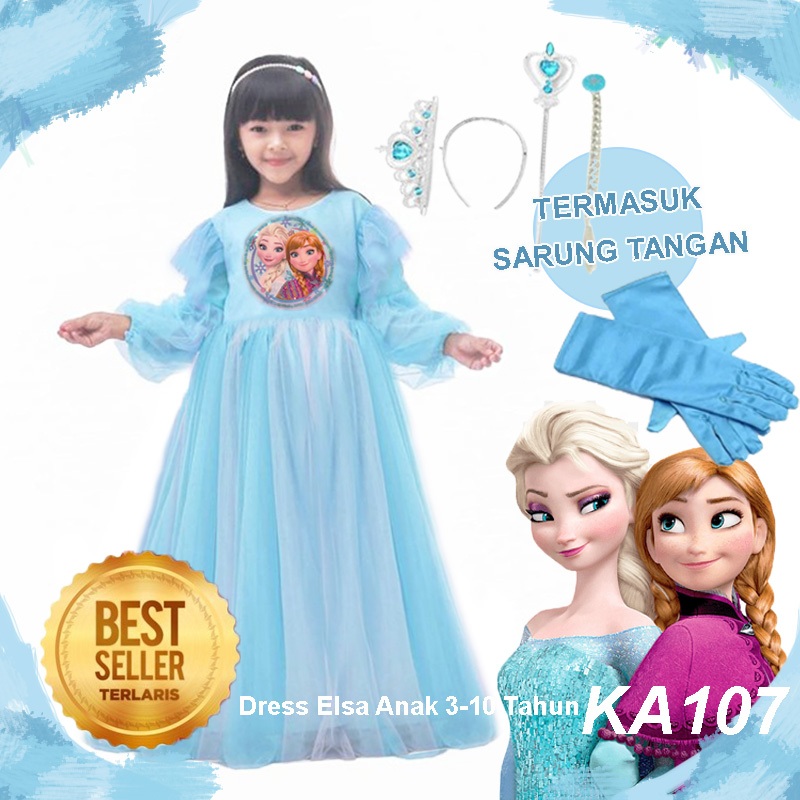 (BRS) Dress Elsa Frozen Anak 5 6 Tahun Import GRATIS PITA Dress Anak Import Anna Elsa Terbaru Mewah 