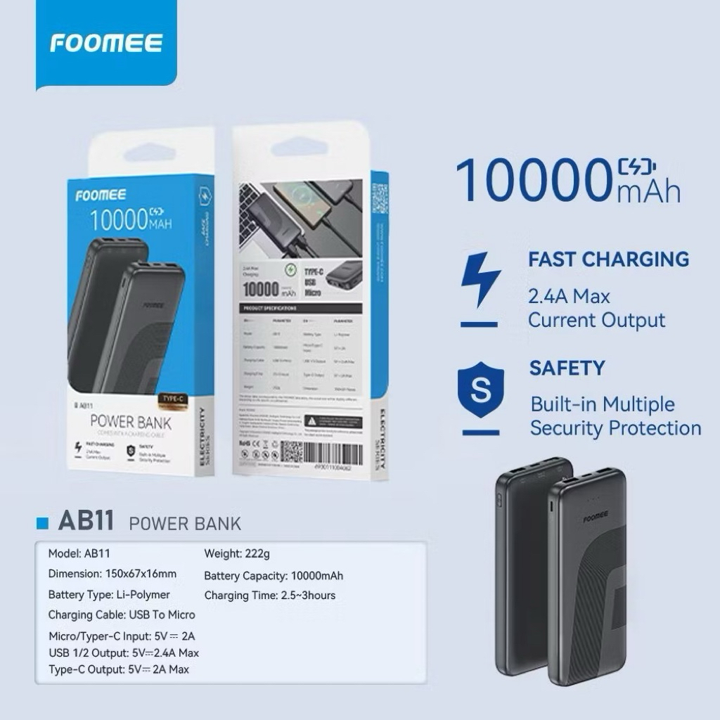 Foomee AB11 PowerBank 10.000Mah Flight Friendly , Power Bank AB11