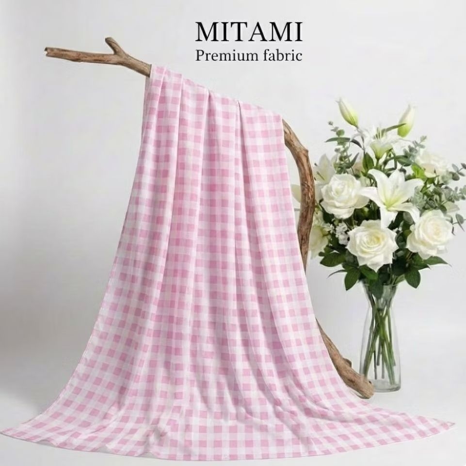Kain Katun Motif Kotak Gingham Pink Putih Meteran (Harga Per 0,5)3R