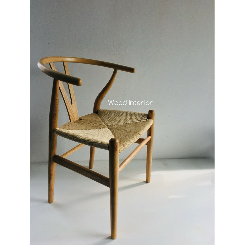 Kursi Cafe Wishbone | Kursi Makan Tali Rotan | Kursi Makan kayu Jati