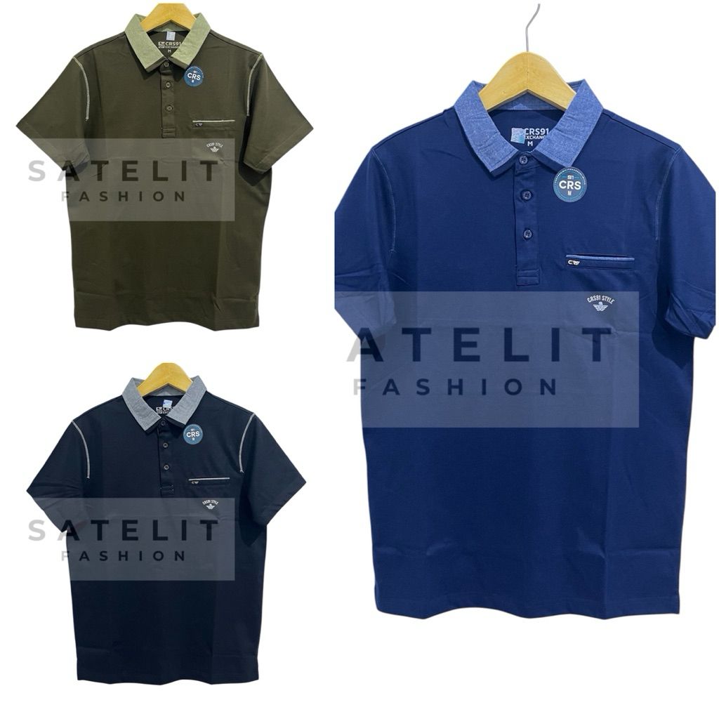 Crs 91 Original Kaos Kerah Polo Pria Lengan Pendek Polos Combet Kerah Motif (Kancing Kantong)