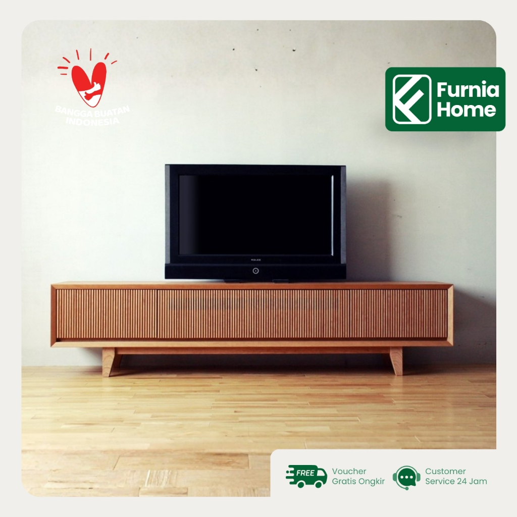Bufet TV Minimalis Jati Meja TV Kayu Jati 120-200cm Rak TV Kisi-Kisi Modern - FURNIA HOME