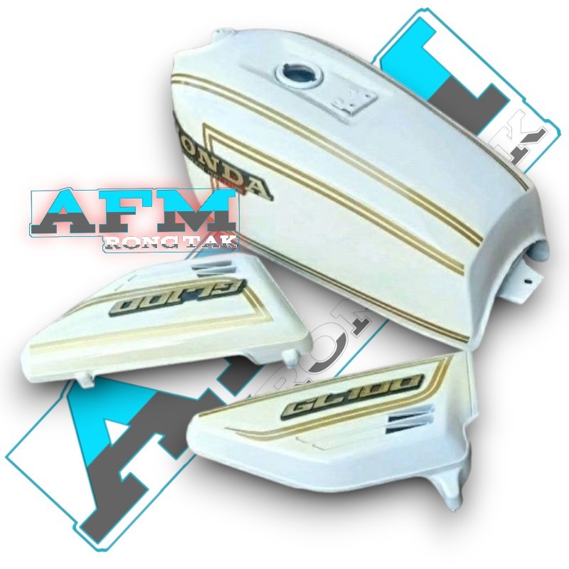 PROMO tangki tengki gl 100 pres pabrik warna putih set bok aki gl 100 set emblem tangki gl 100 strip