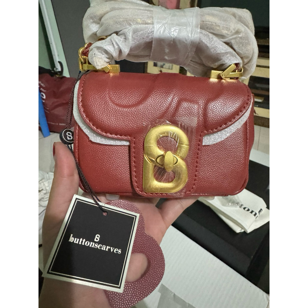 Alma Leather Buttonscarves Bag Micro RED MAROON+Box New Segel