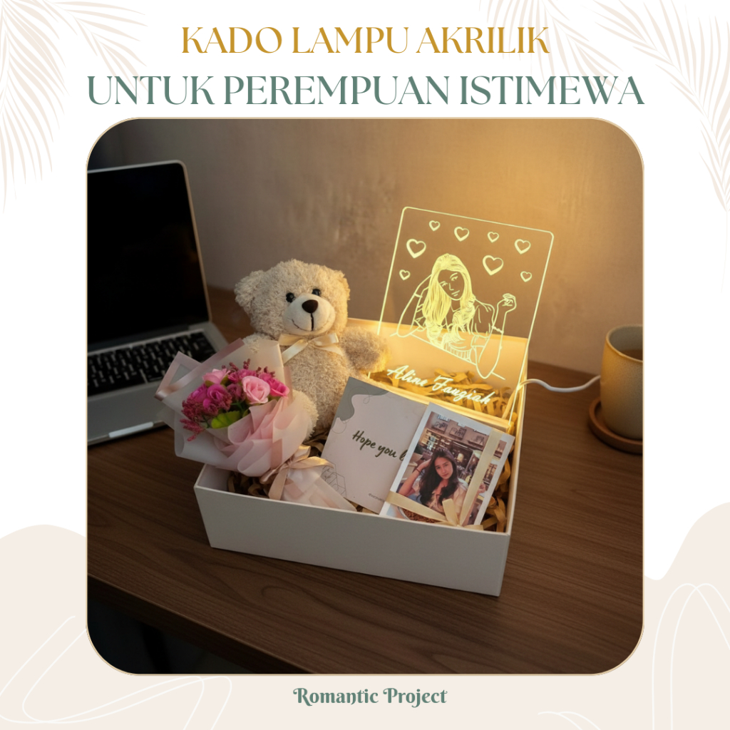 Hampers Lampu Tidur Acrylic Kado Ulang Tahun, Anniversary, Wedding, Graduation