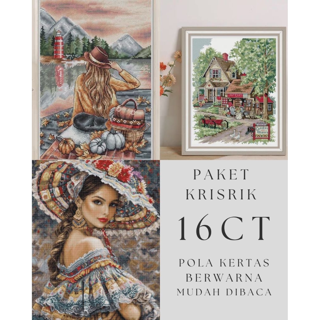 Paket Sulam Kristik Cross Stitch Kit 16CT Pola Kertas