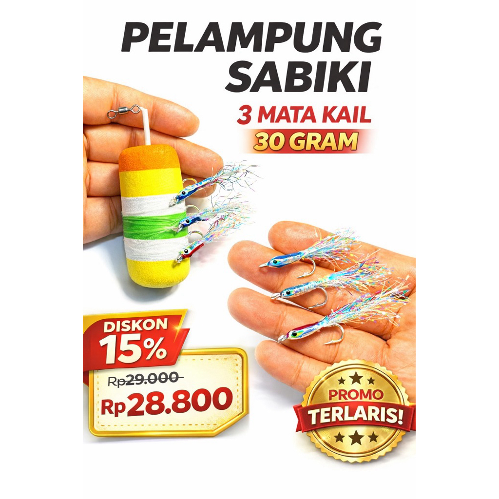 Pelampung Sabiki 3 Mata Kail 30gr | Umpan Pancing Laut Siang Malam Murah