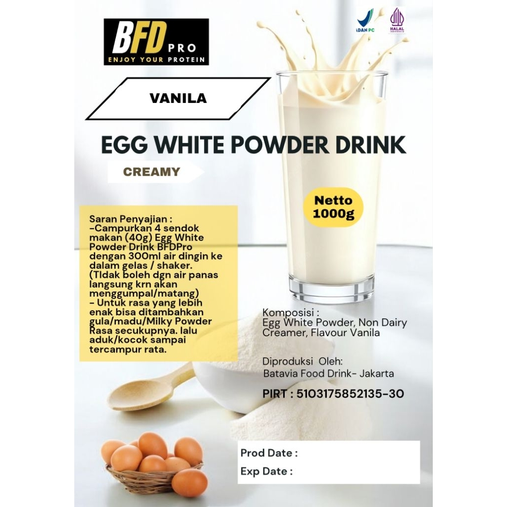 Egg White Protein/Protein Putih Telur/ Susu Protein Telur BFD Pro 1Kg