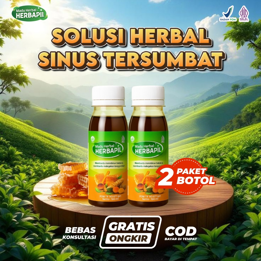 HERBAL SINUS ORIGINAL - PAKET 2 BOTOL MADU HERBAPIL Atasi Sinusitis Batuk Pilek dan Radang Dll