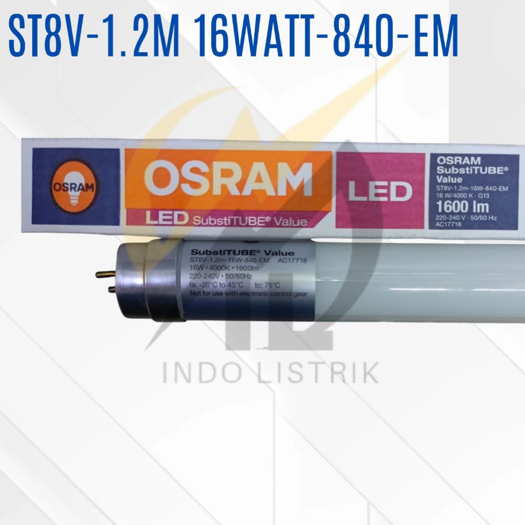 Lampu Osram Substi Tube Value ST8V-1.2m 16w 840 EM T8 Putih TL Led 16w 4000K
