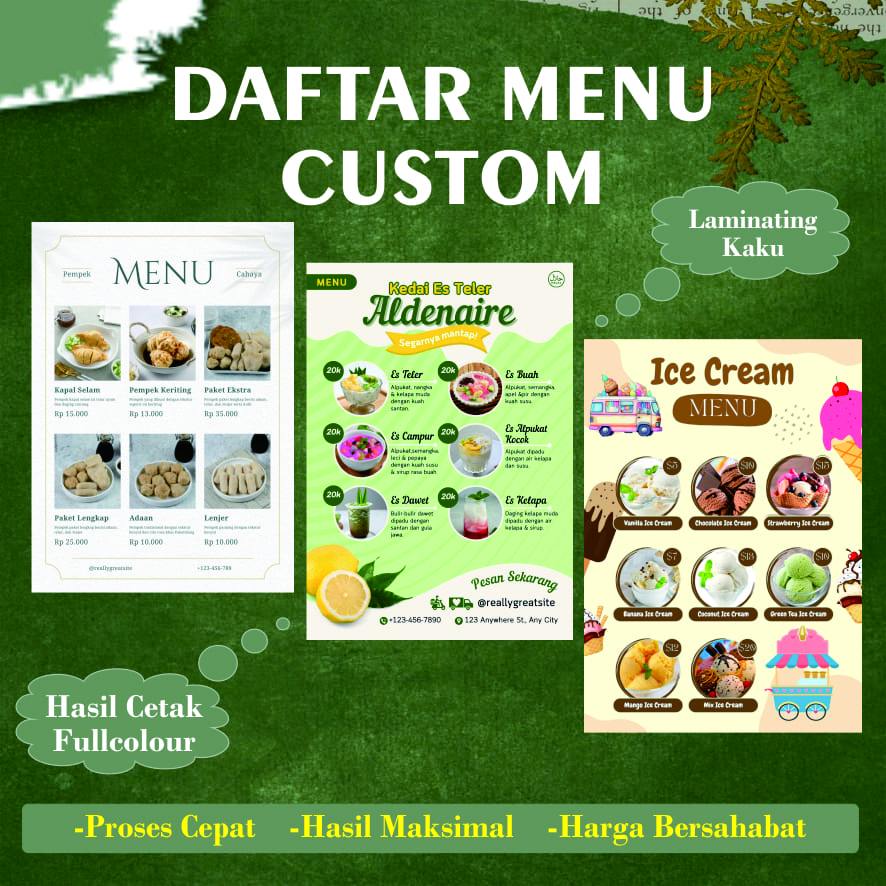 DAFTAR MENU MAKANAN CUSTOM | MENU WARUNG | MENU RESTO | CETAK CEPAT