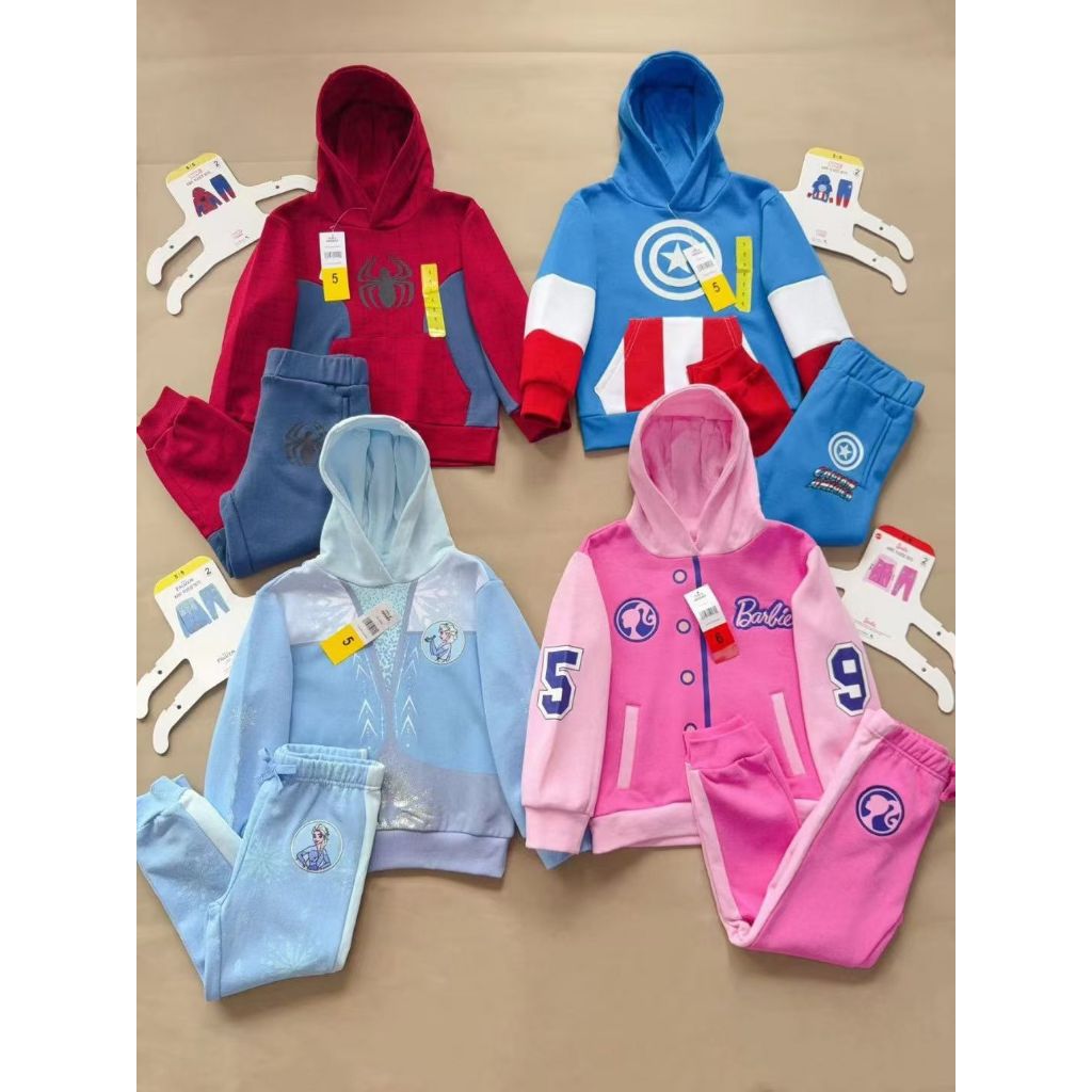 Spiderman, Barbie, Miffy & Frozen Kids Hoodie Jacket Set K14 | size 1-7y | pakaian jaket dan celana 