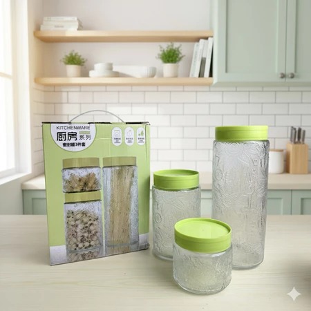 Toples Kue Lebaran 3IN1 Toples Kaca  Set 3pcs / Toples Kaca Bening Anti Tumpah Set Stoples Penyimpan