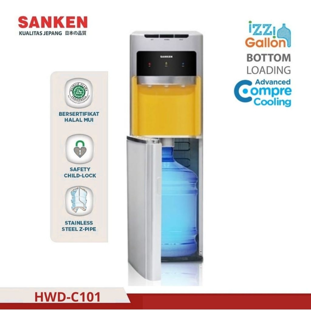 Sanken Dispenser gallon bawah HWD-C101 pendingin dengan Kompresor