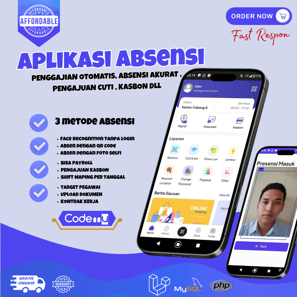 Aplikasi Absensi Pegawai, Gajian Otomatis, Cuti, Lembur, Absensi QR, Selfie & Lokasi - Aplikasi Abse