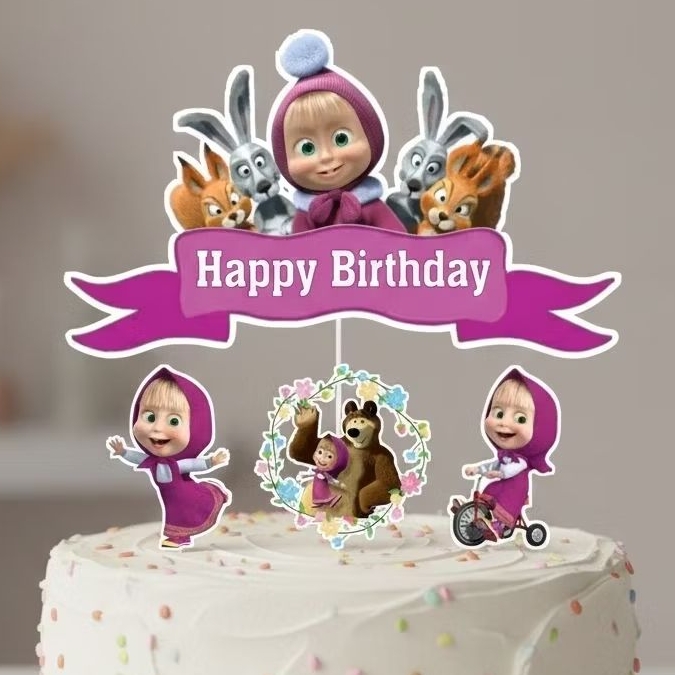 TOPPER CAKE ULANG TAHUN / HIASAN KUE MASHA AND THE BEAR