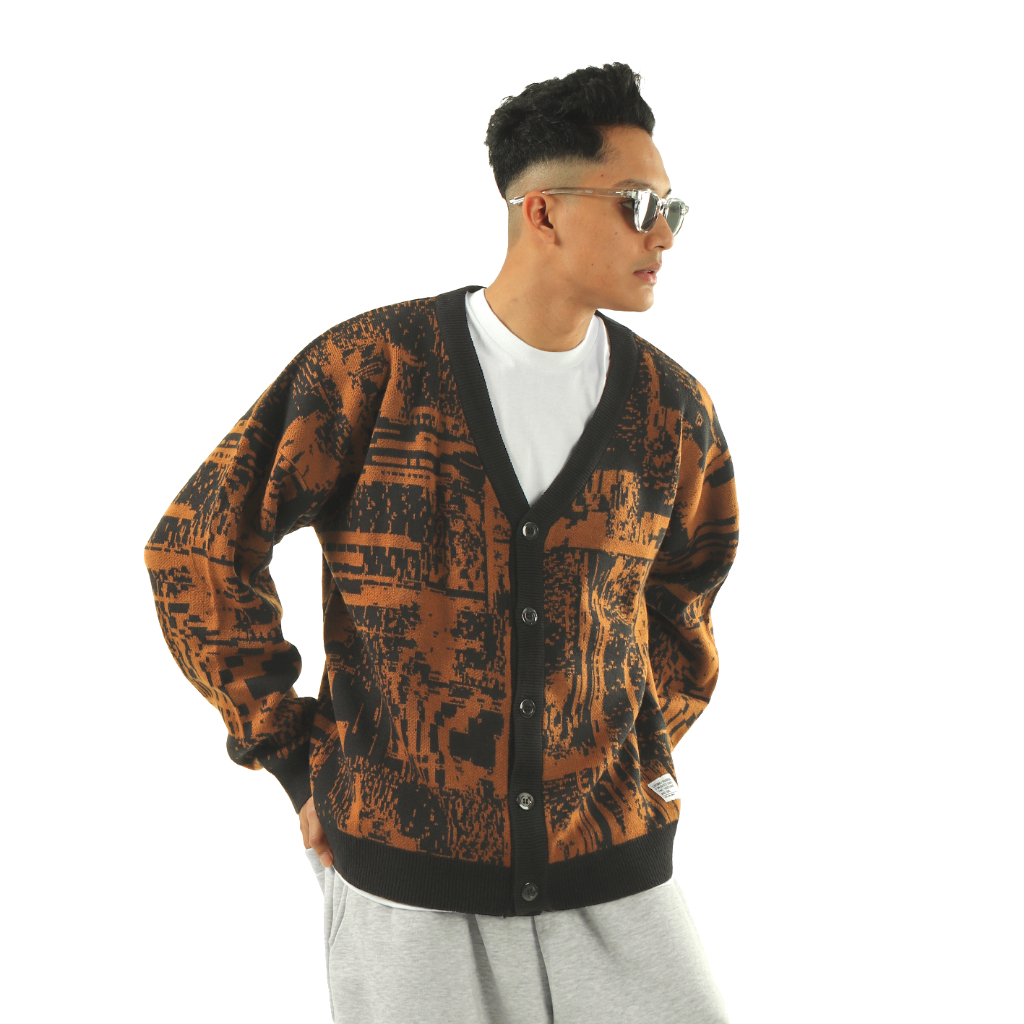 Cosmic Sweater Knit Rajut FAREST BROWN Cardigan Pria