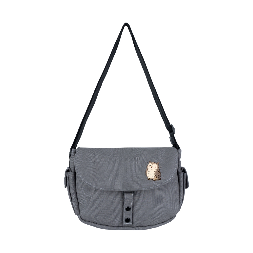 Troy Company Sling Bag Messenger Bag Smiling Owl - Tas Selempang Grey SBD 3501