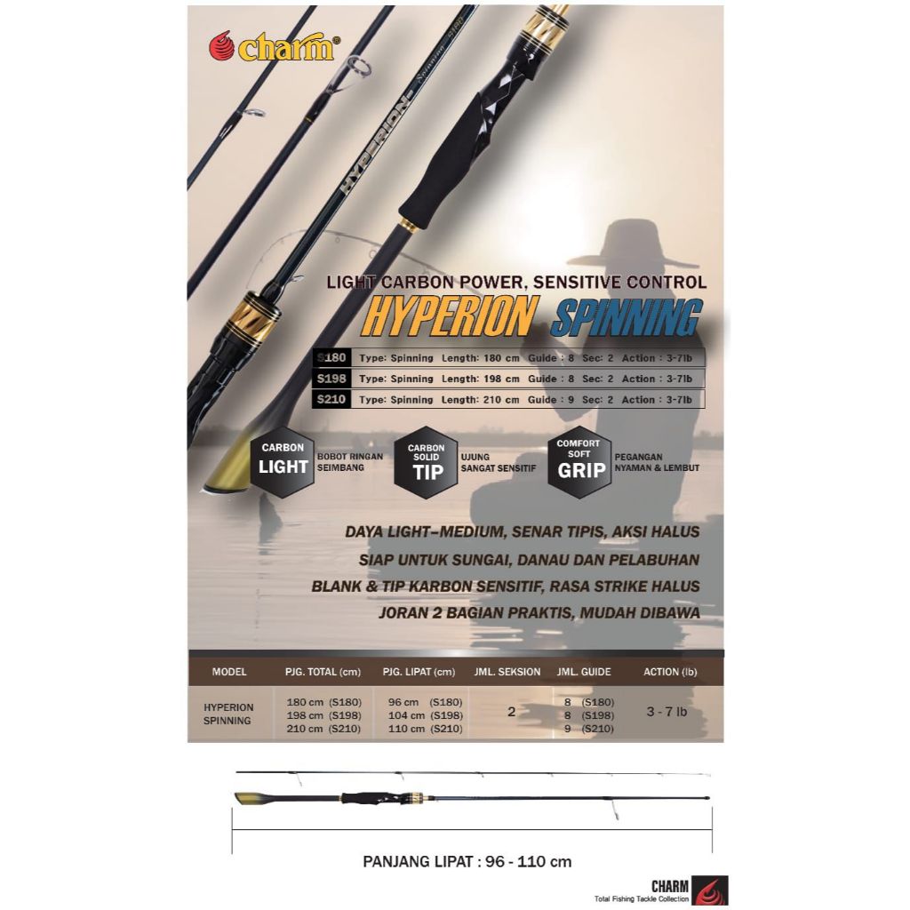 Joran Charm HYPERION | Joran Spinning dan BC Solid Carbon