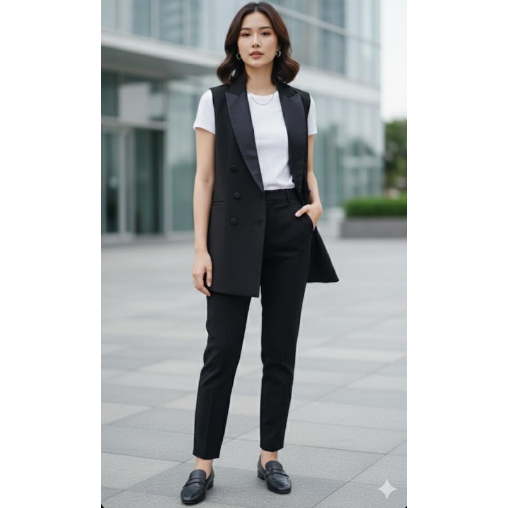 ZARA Vest Rompi Outer Hitam Elegan Preloved