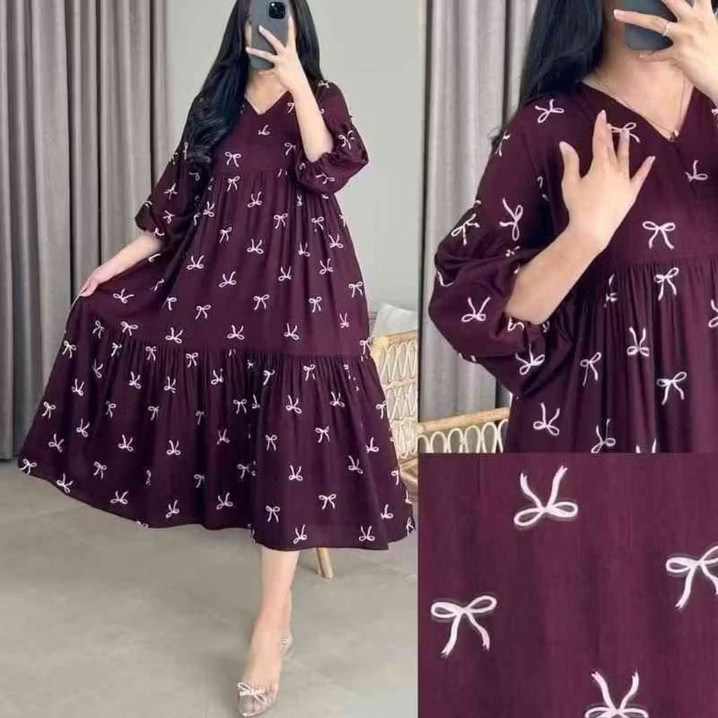 RAFAZA DRESS RAYON PREMIUM/DRESS LENGAN BALON/DASTER RAYON/DASTER REMPEL