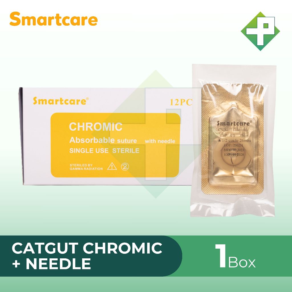 Catgut Chromic Smartcare + Needle / Benang Jahit Catgut Chromic Box