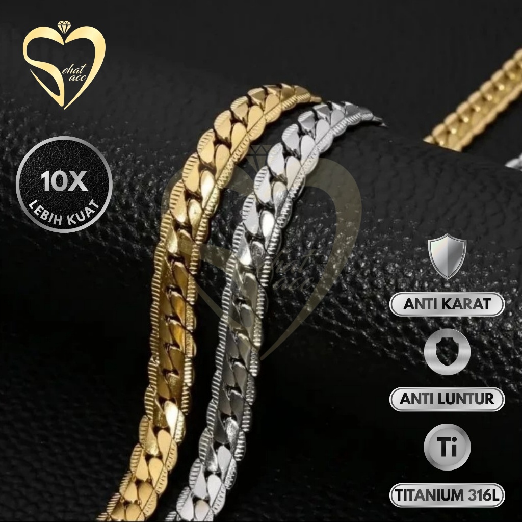 Kalung Titanium Sisik Naga Anti Karat Pria Wanita Gold Silver Original Kalung Emas Perak Cowo Cewe