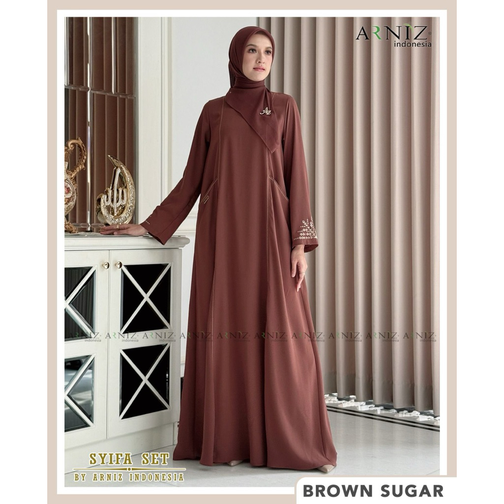 Syifa Dress Set Jilbab Paris Bordir Premium By Arniz Collection Terbaru