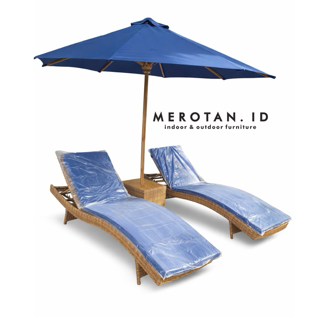 Set Lounger Rotan Sintetis / Kursi Berjemur Rotan Sintetis / Kursi Pantai Rotan Sintetis