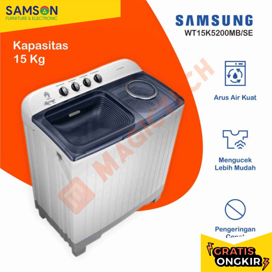MESIN CUCI SAMSUNG 15 KG WT15K5200MB 2 TABUNG MANUAL