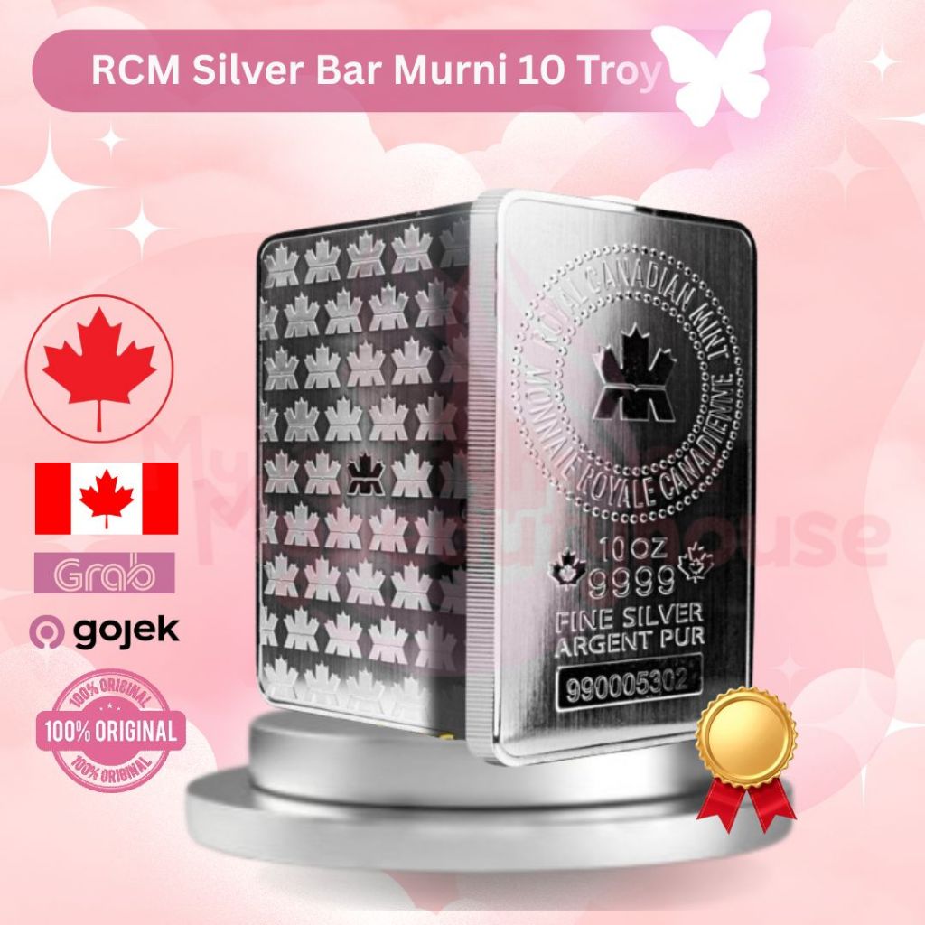 Perak Batangan RCM Silver Bar Murni 10 Troy Oz Murni 9999 | Canada | RCM 10oz