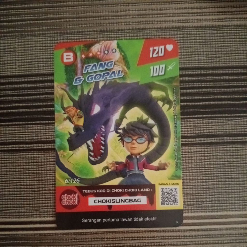 Kartu Fang & Gopal no 6 - Choki Choki Boboiboy Batch 2