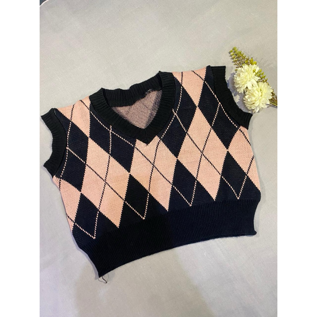 Rajutly Vest Knit Crop Top Rajut Korean Style