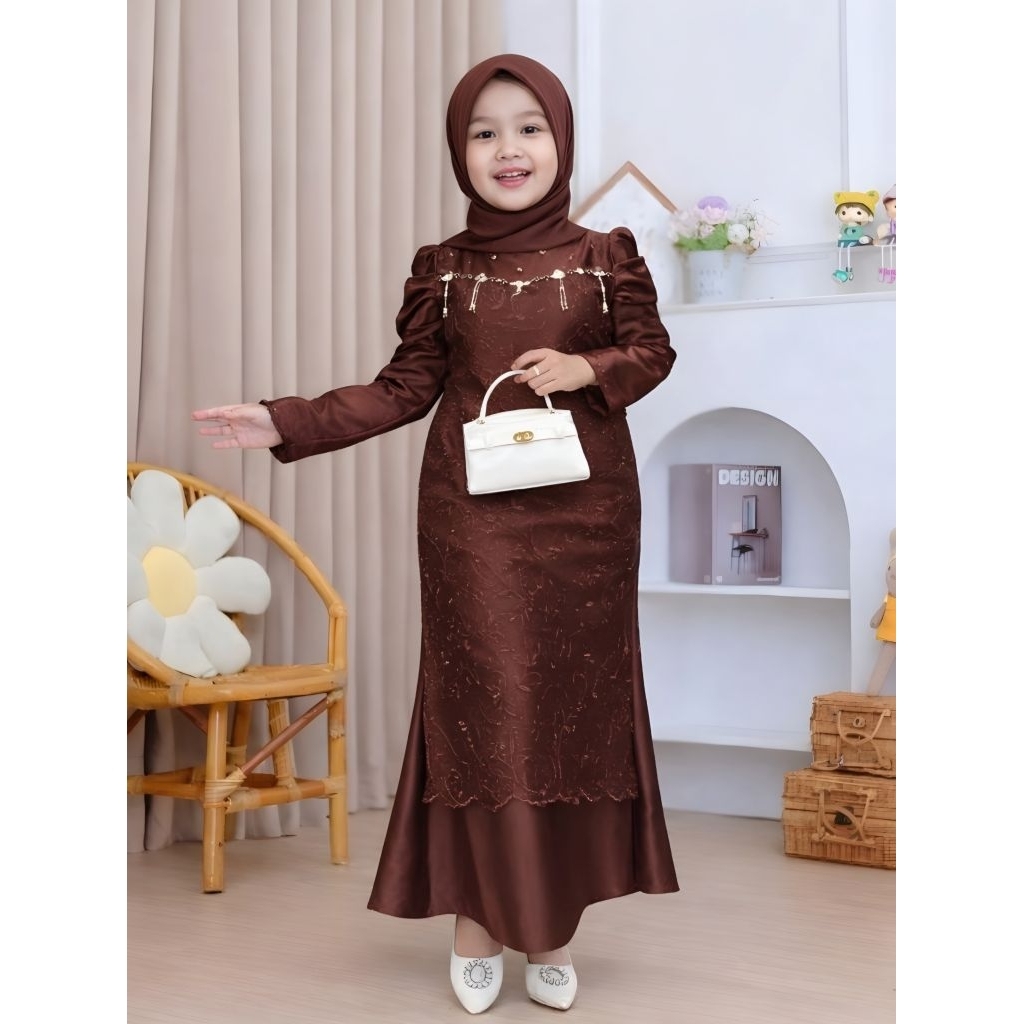 Gamis Anak Perempuan Mewah Saten Velvet Mewah Gaun Pesta Anak Muslim Mermaid Kid Nasya Usia 3-12Tahu