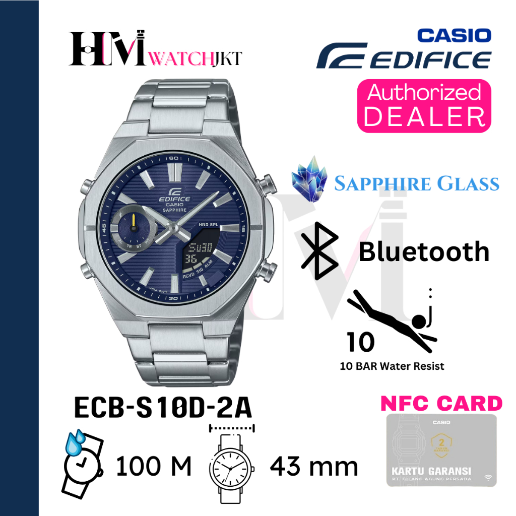 CASIO EDIFICE ECB-S10D-2ADF Jam Tangan Pria Original Analog Digital Sapphire Bluetooth Antiair ECB-S