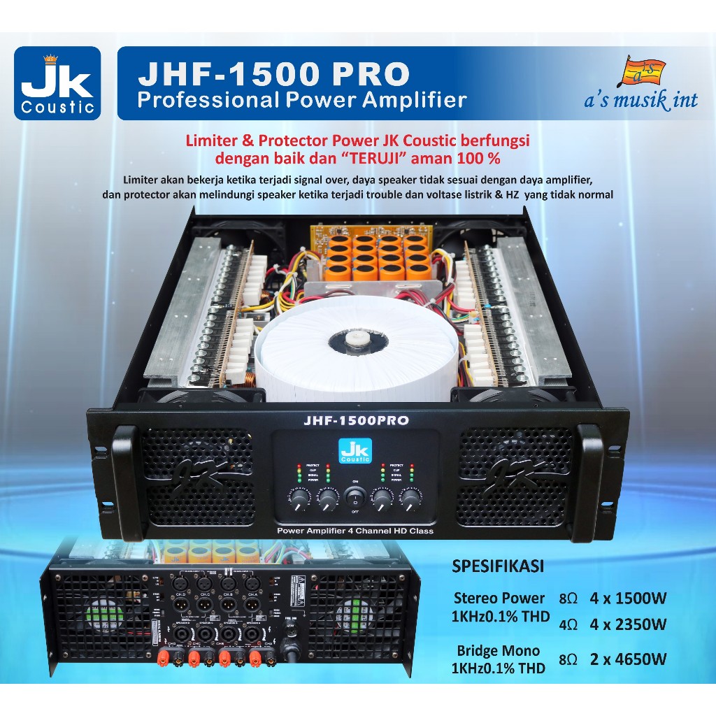 Power Amplifier 4 Chanel Class H Jk coustic JHF 1500 pro 4x1500 watt