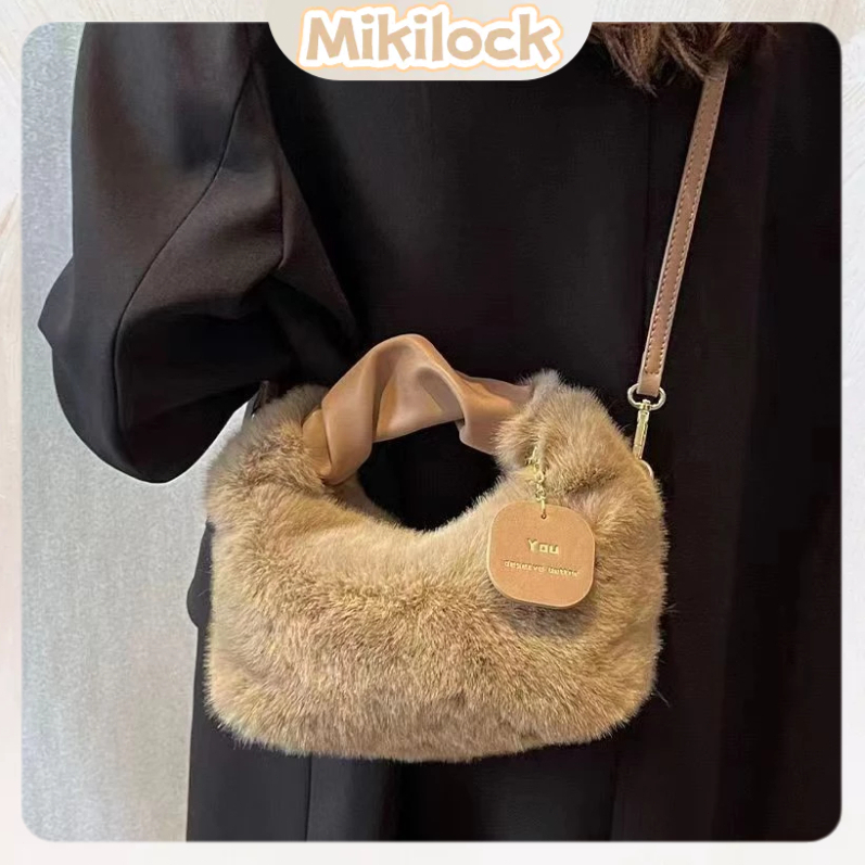 Mikilock Tas Selempang Berbulu Jinjing Shoulder Bag Bulu Kecil Lucu Bag Aesthetic Style Tas Wanita S