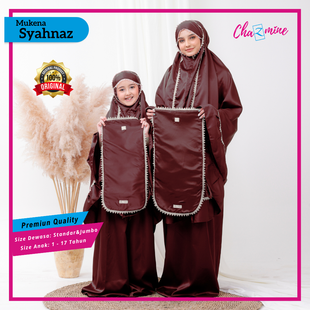 CHAZMINE - Syahnaz Mukena Couple Ibu Anak 2 Fungsi Resleting Dagu Mukenah Polos Kombinasi Rends
