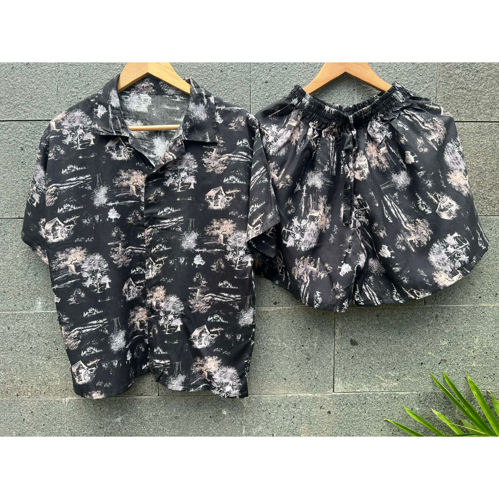 Pyama Wanita Premium One set kameja celana pendek motif best seller bahan rayon