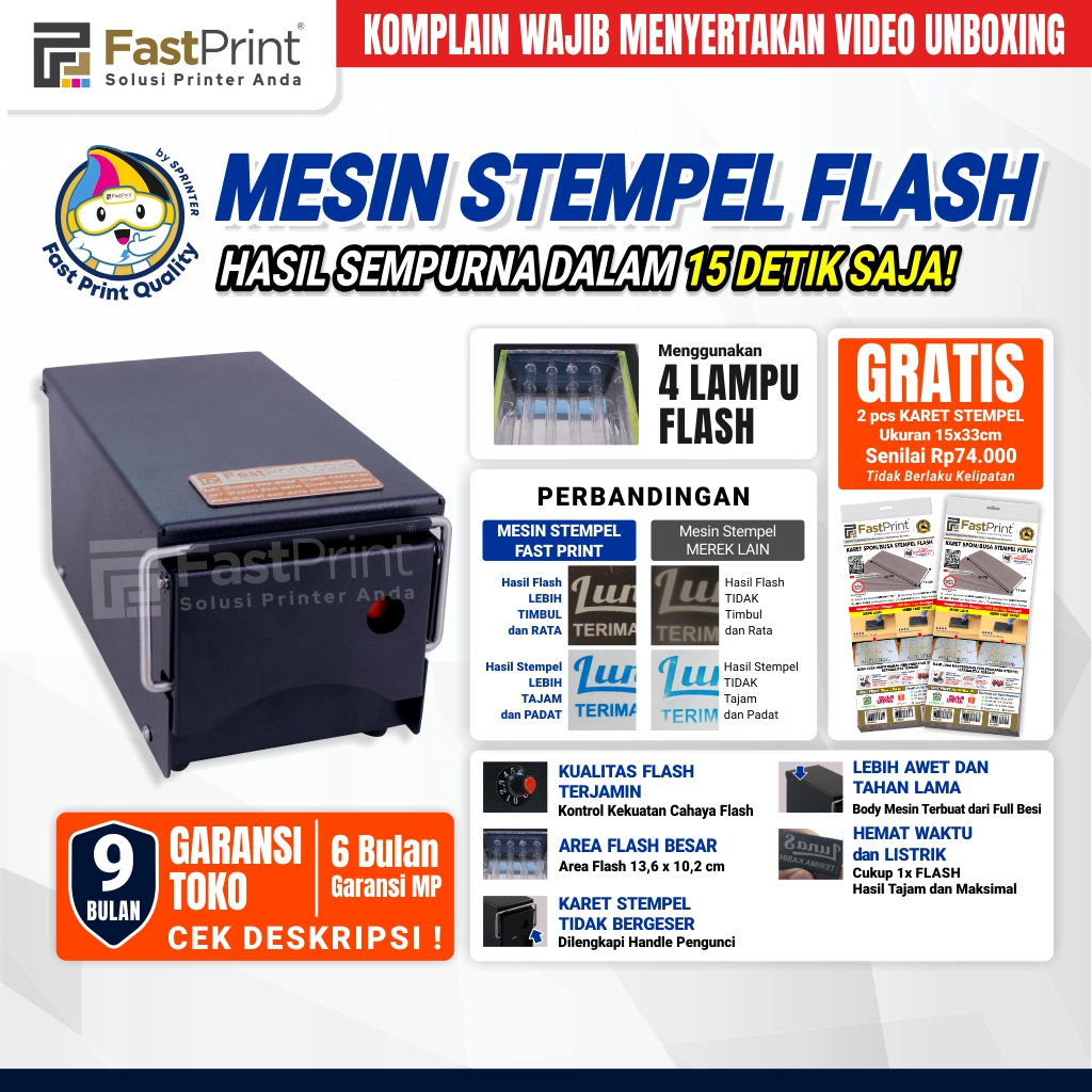 Mesin Stempel Flash Kilat Premium 4 Lampu Full Plat Besi