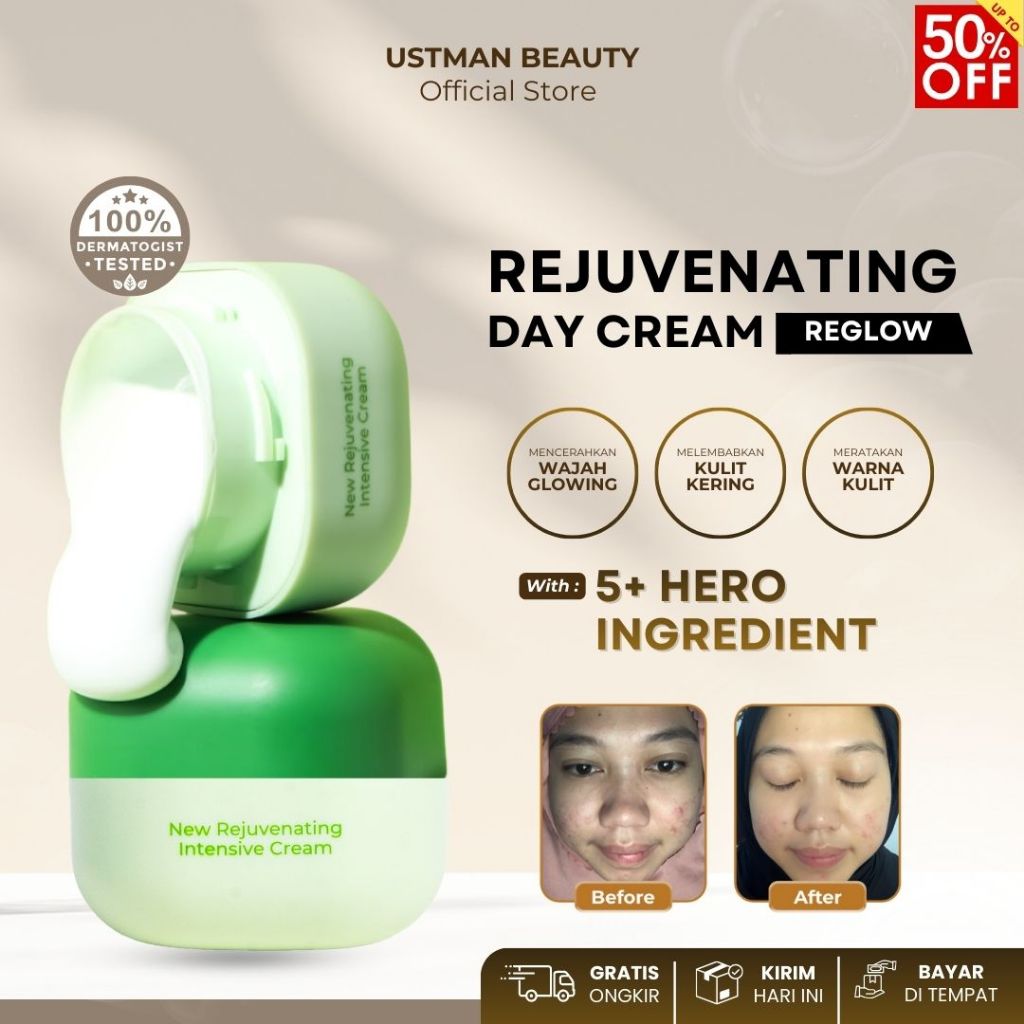 REGLOW New Rejuvenating Intensive Day Cream 20 ml Krim Pagi Pelembap Kulit Kering  dan Mencerahkan S
