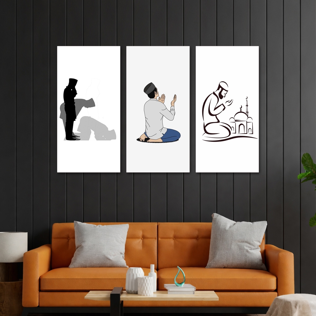Hiasan Dinding Ilustrasi Orang Sholat 10 cm x 20 cm | Wall Decor Islami Pengingat Sholat