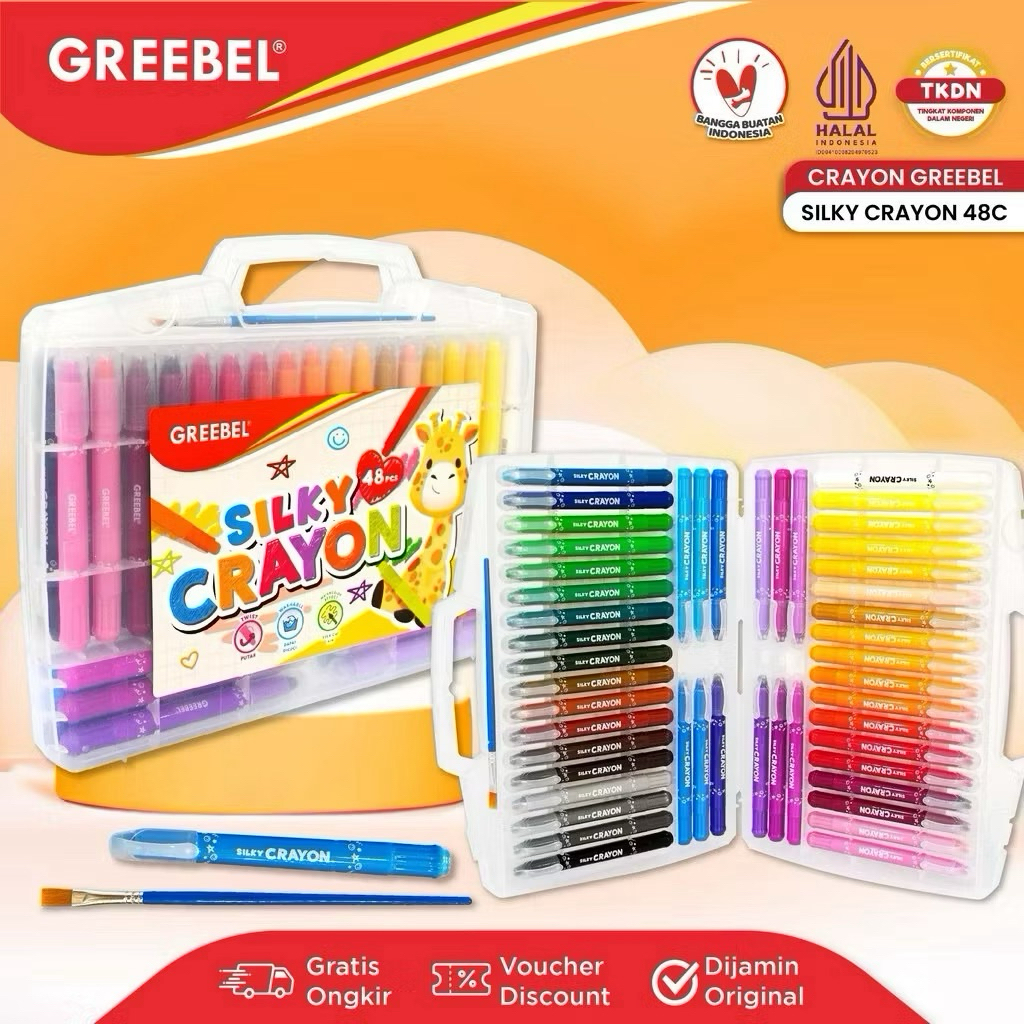 GREEBEL Crayon Krayon Silky 48 Colour / Krayon silky Greebel 48 Warna / Krayon Halus
