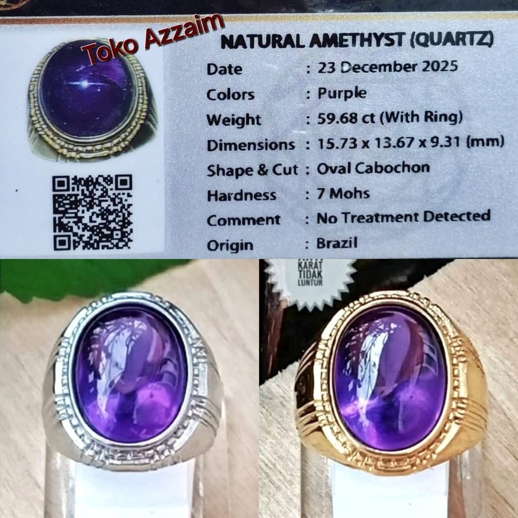 CINCIN BATU KECUBUNG AMATHYST SERAT ES ORIGINAL | TIITANIUM PREMIUM ANTI KARAT+SERTIFIKAT / MEMO LAB