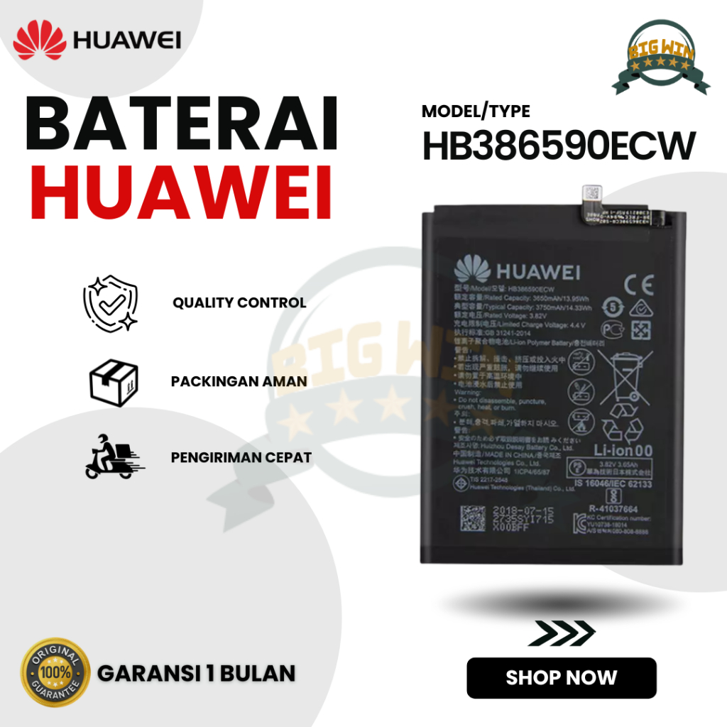 BATERAI BATTERY HUAWEI HONOR 8X / NOVA 5T HB386590ECW DOUBLE [IC POWER] ORIGINAL