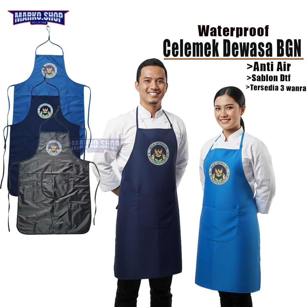 Celemek Apron Masak Waterproof Anti Air Sablon MBG [ Apron Dapur Sablon BGN SPPG Anti  Air Bahan Tas