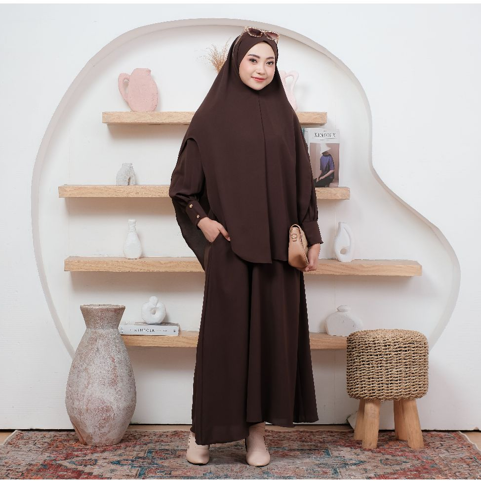 Esyhi - Sabrina Gamis Abaya Set Khimar Dress Series Syar'i Haji dan Umroh Abaya Daily Busui Friendly